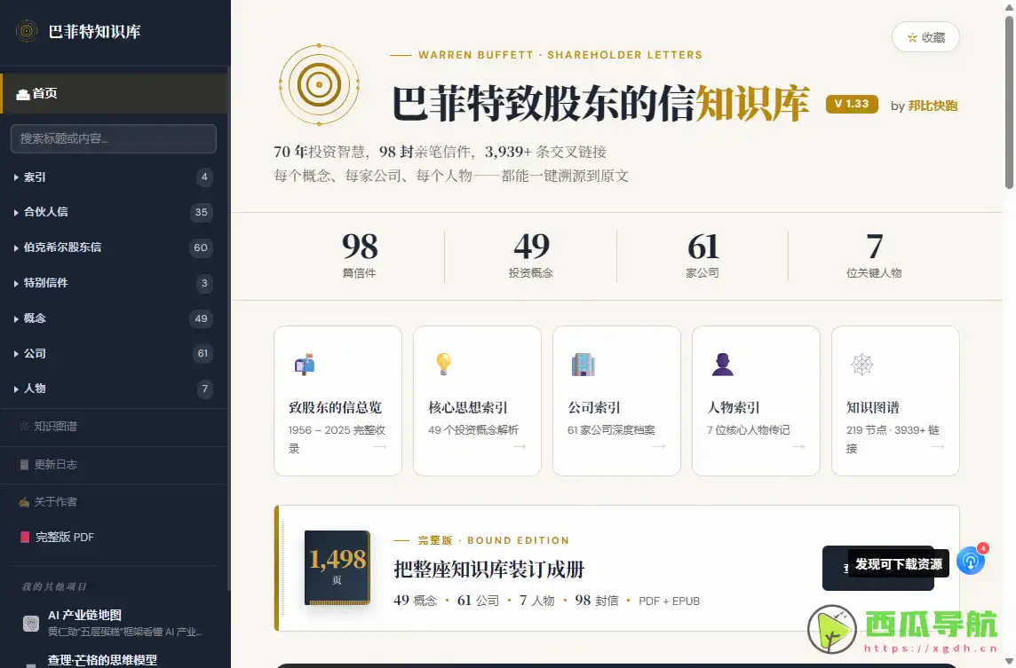 免费投资学习知识库：巴菲特致股东信知识库结构化阅读平台